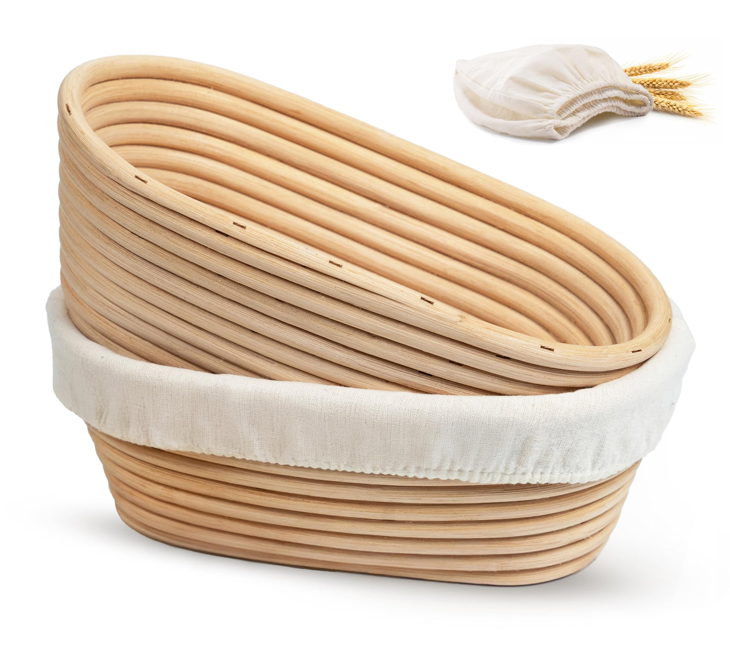 Banneton Bread Proofing Basket, Kook, Sourdough Proofing Bread Basket, Bread Banneton Proofing, Artisan Sourdough Making Baskets, 9 Inch Rattan Baskets and Cloth Liners, Set of 2, Round