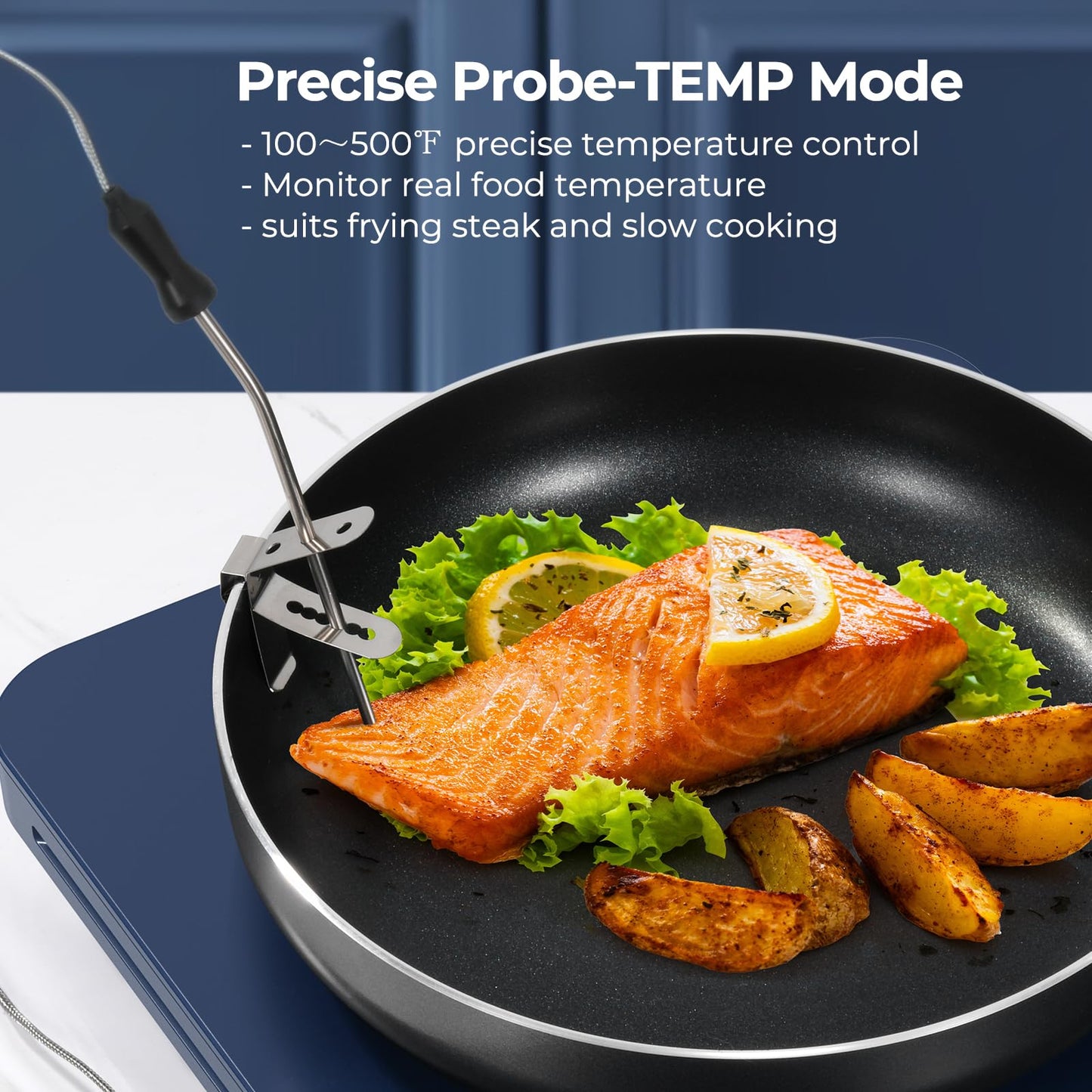 Northmas Induction Cooktop, Portable Induction Cooktop Burner with Precision Digital Probe, 3 Cooking Modes with Precise ±5℉ Temps & ±100 Watt Adjustment, Ceramic Glass Plate, Turbo Cooling Fan