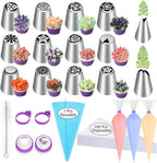 120 PCS Piping Bags and Tips Set 14 In 100 PCS Pastry Bags Cupcake Cookie Cake Decorating Kit 12 Flower Frosting Nozzles 2 Leaf Piping Tips 2 Couplers 2 Icing Bag Ties 1 Tips Brush