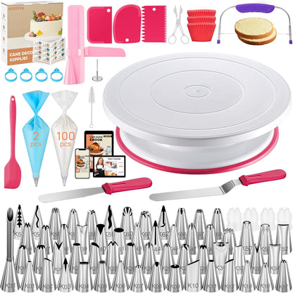 Kootek 230PCs Cake Decorating Kits, Baking Supplies Tools with Cake Stand Turntable, Piping Bags and Tips, Cake Leveler, Frosting Icing Spatulas & More Accessories for Cake Cupcake Decorations