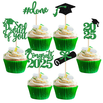 24 PCS 2025 Graduation Cupcake Toppers Glitter Diploma Congrats Grad Cap Cupcake Picks Class of 2025 Cake Decorations for 2025 Graduation Theme Party Supplies Pink