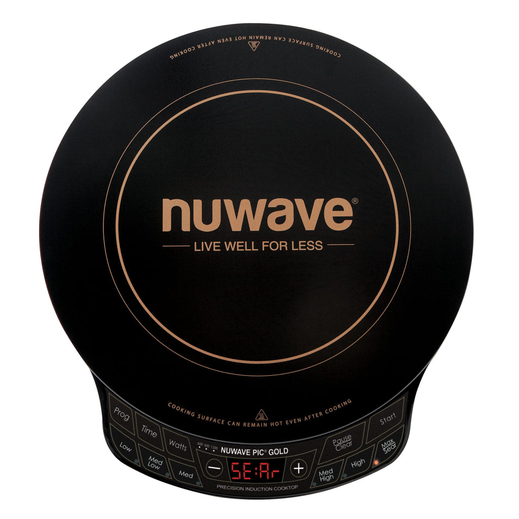 Kuchenka indukcyjna Nuwave Gold Precision, przenośna, duża 8-calowa cewka grzewcza, 12-calowa powierzchnia ze szkła ceramicznego odpornego na stłuczenie, 51 ustawień temperatury od 100°F do 575°F, 3 ustawienia mocy 600, 900 i 1500 watów (odnowiona)