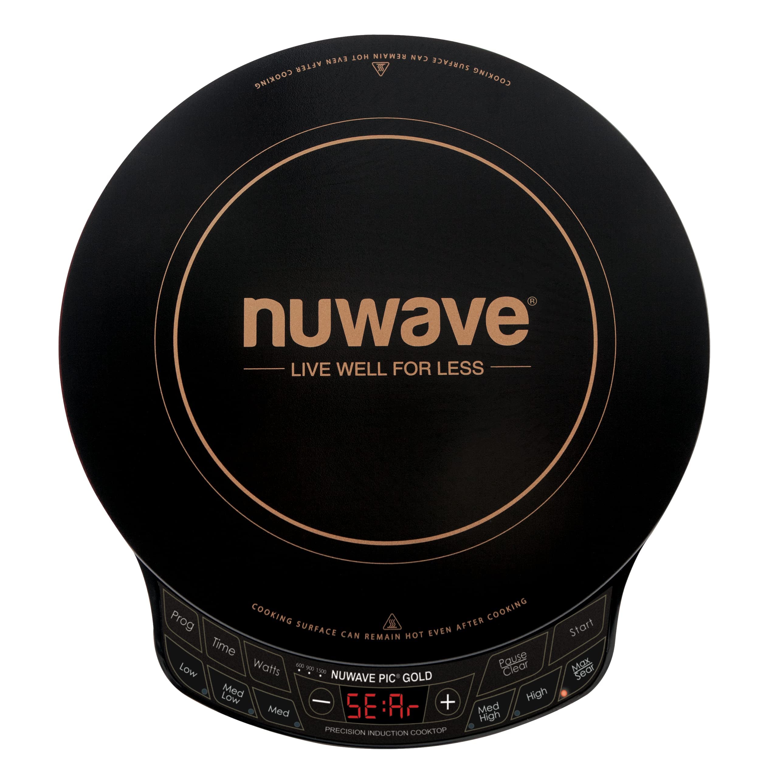 Kuchenka indukcyjna Nuwave Gold Precision, przenośna, duża 8-calowa cewka grzewcza, 12-calowa powierzchnia ze szkła ceramicznego odpornego na stłuczenie, 51 ustawień temperatury od 100°F do 575°F, 3 ustawienia mocy 600, 900 i 1500 watów (odnowiona)