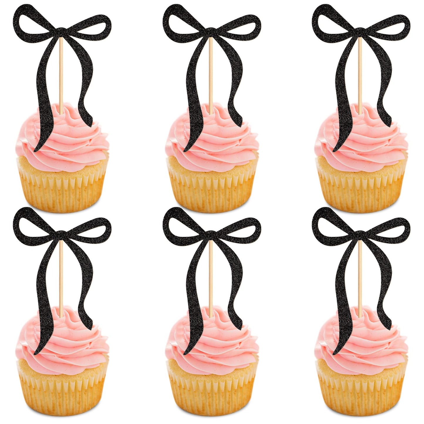 20 Pack Bow Cupcake Toppers Birthday Bowknot Ribbons Coquette Pink Bow High Footed Cup Balloon Wall Party Decorations Bridal Cake Dessert Picks Baby Girl Boy Wedding Party Supplies pink1