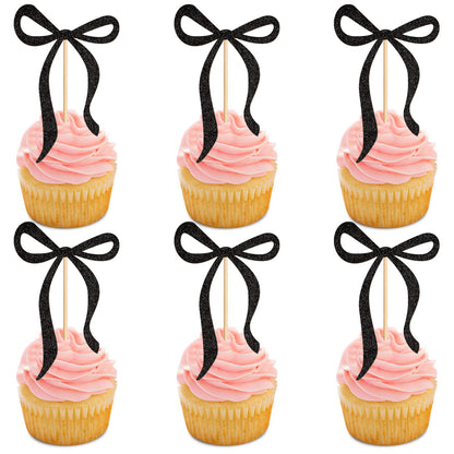 20 Pack Bow Cupcake Toppers Birthday Bowknot Ribbons Coquette Pink Bow High Footed Cup Balloon Wall Party Decorations Bridal Cake Dessert Picks Baby Girl Boy Wedding Party Supplies pink1