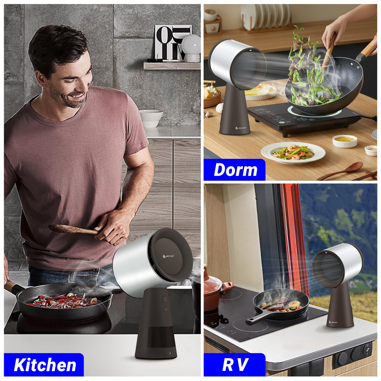 AMZCHEF Portable Range Hood, Desktop Range Hood with 3 Speed Exhaust Fan,Low Noise Large Oil Collection Cup,Detachable Aluminum Filter, Portable Kitchen Exhaust Fan for Indoor BBQ, Hot Pot