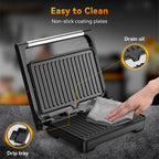 YASHE Panini Grill Press, 1200 W Sandwich Maker, Panini Maker with Non-Stick Coated Cast Aluminum Plates, Fits 2 Slices of Bread, 180-Degree Opening, Easy to Clean,Versatile Use
