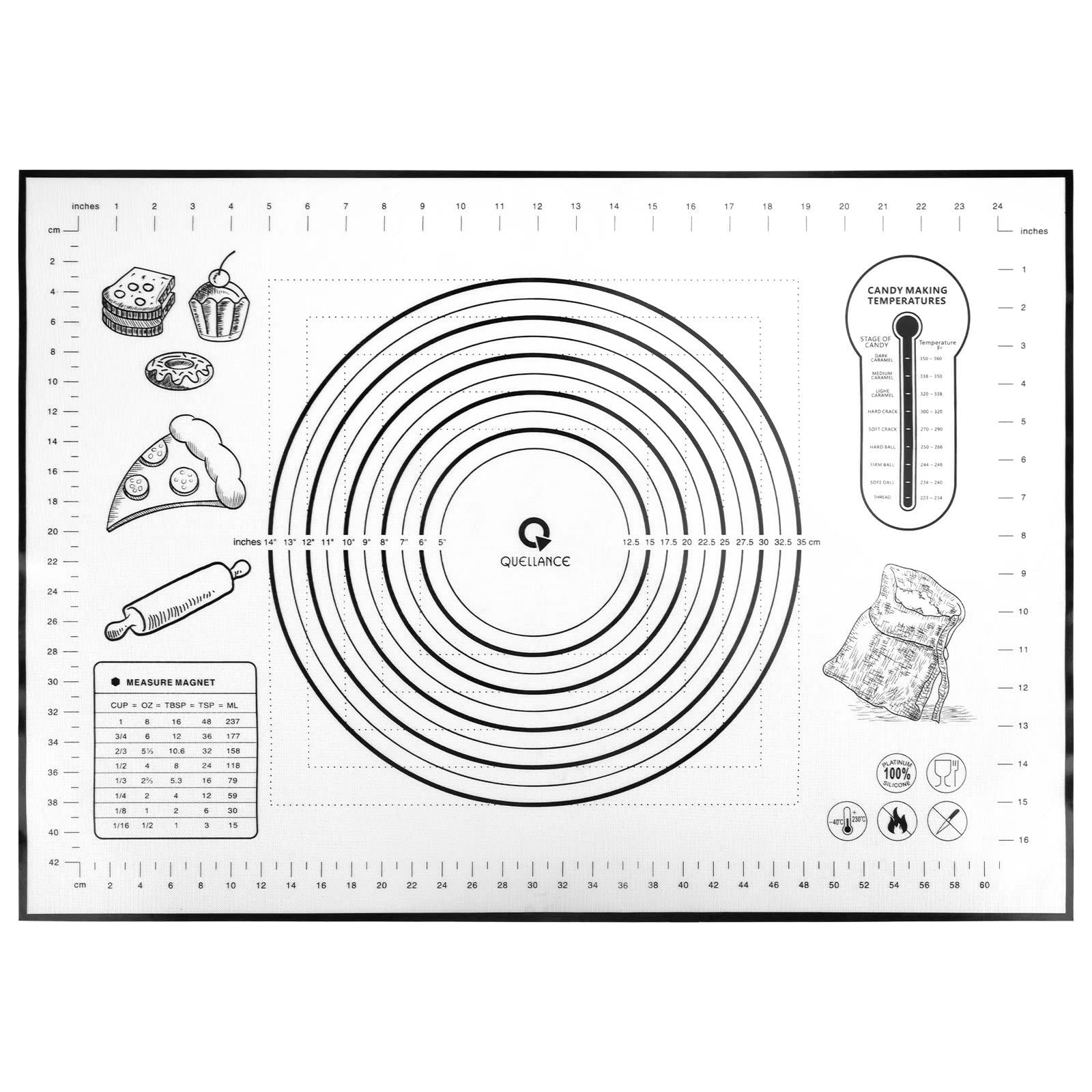 Silicone Pastry Baking Mat Dough - 16x24Inch Large Non Stick Slip Cookie Bread Rolling Mats Sheet, Kitchen Counter Kneading Cooking Board Pad Matt with Measurement for Pie Pizza Cookies Fondant Making