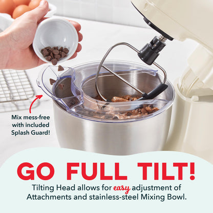 DASH Tilt-Head 3.5qt Stand Mixer 12 Speeds with Paddle, Dough Hook, and Whisk Attaachments - Cream