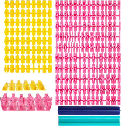 225 Pcs Alphabet Number Punctuation Cookie Letter Biscuit Stamp Cookie Letters Stamp Set Including alphabet Lower and Upper Case for biscuit decor Embosser Cutter Fondant DIY Tool(Yellow, Pink)