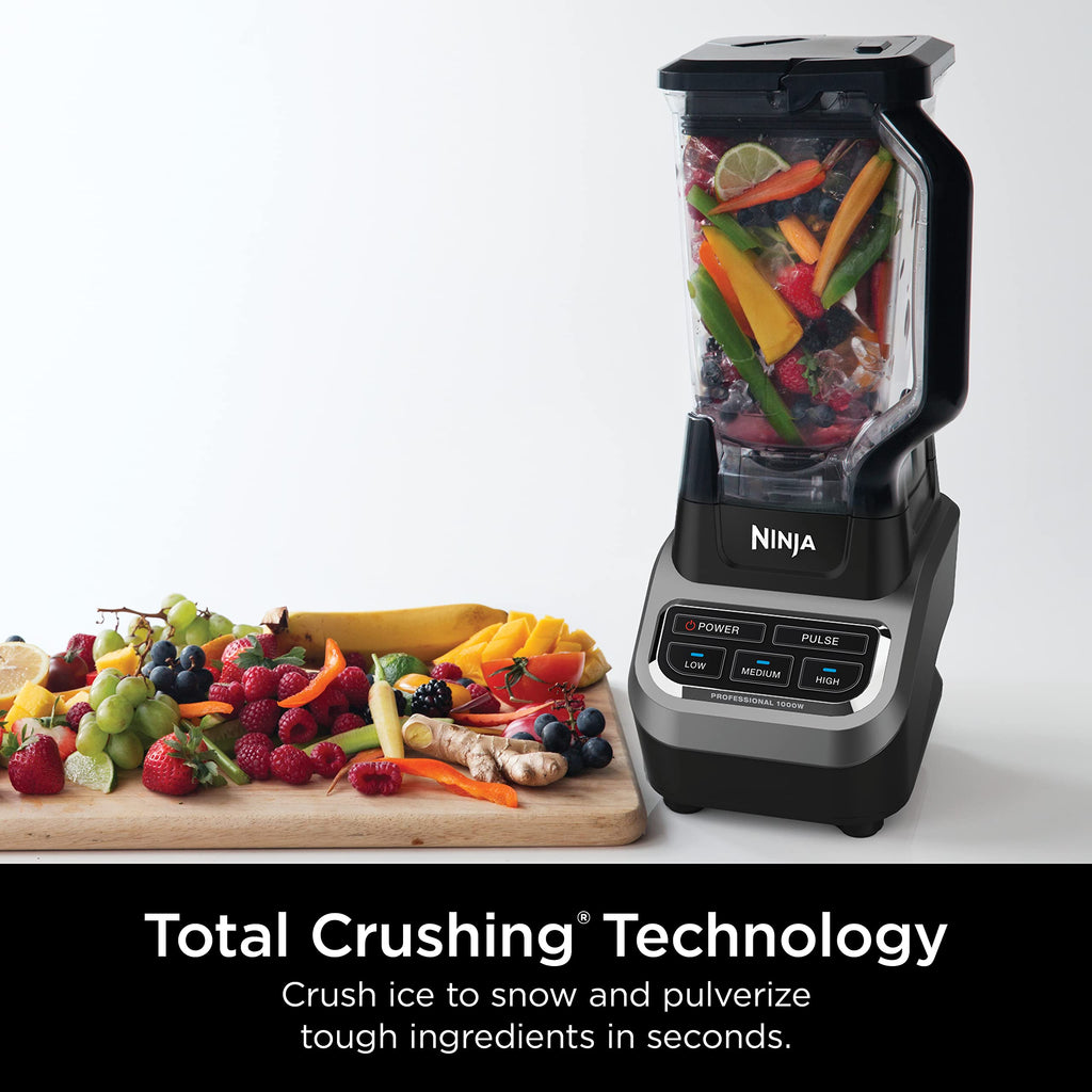 Ninja BL610 Professional 72 Oz Countertop 1000-Watt Base i Total Crushing Technology do koktajli, lodu i mrożonych owoców, czarny, blender + dzbanek