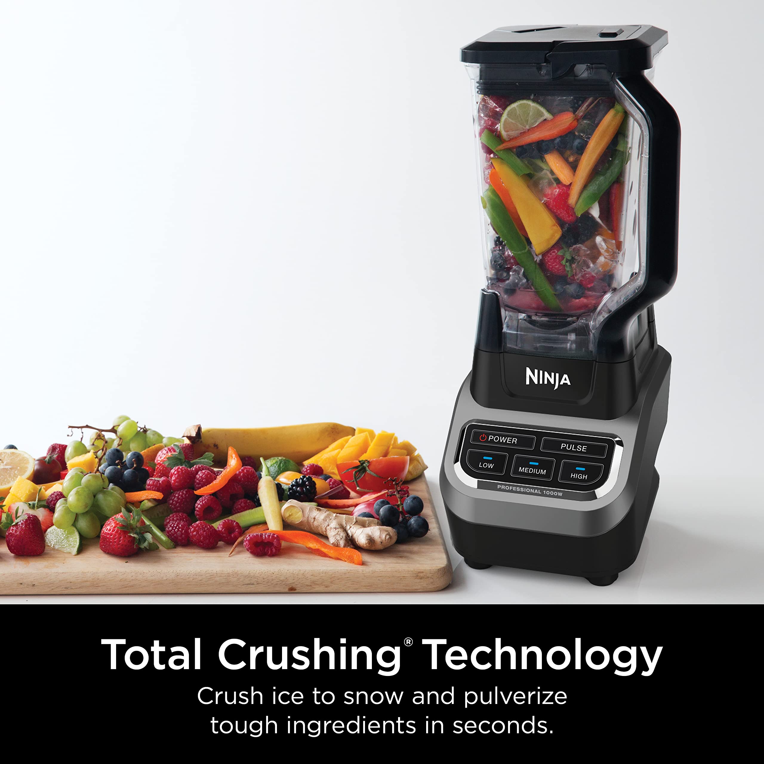 Ninja BL610 Professional 72 Oz Countertop 1000-Watt Base i Total Crushing Technology do koktajli, lodu i mrożonych owoców, czarny, blender + dzbanek