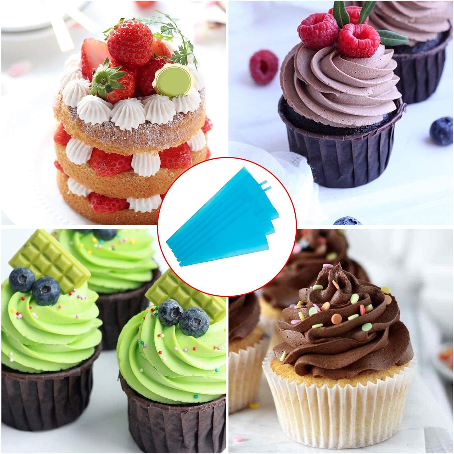 Reusable Piping Bags,6 Silicone Pastry Bags In 3 Size (12"+14"+16"),6 Icing Couplers For Standard Tips,6 Frosting Bag Ties Cake Decorating Supplies For Cupcakes,Cookies,Candy and Cake Decorating