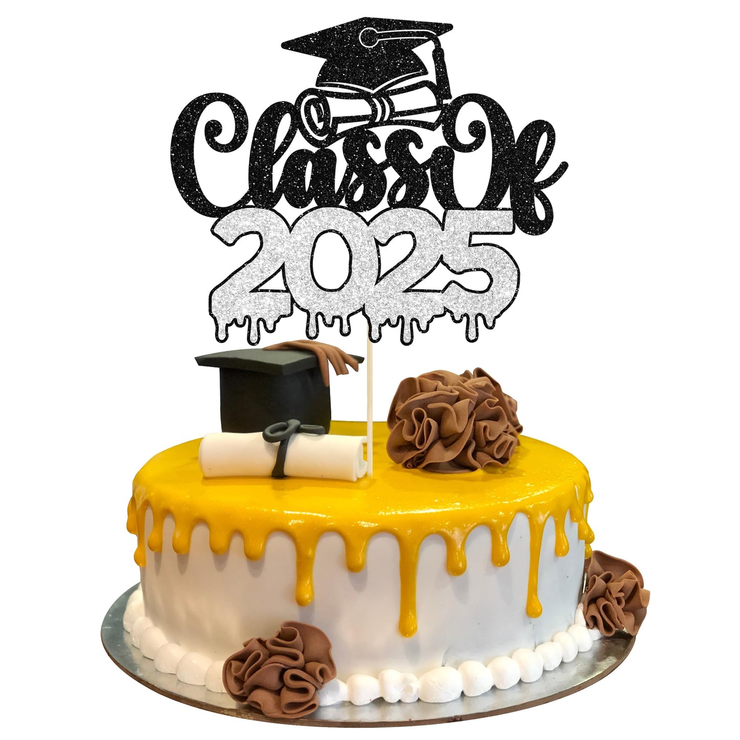 1Pc Congrats Grad 2025 Cake Topper Red Glitter Diploma Graduation Cap Cake Pick Congrats Class of 2025 Cake Decorations for 2025 Graduation Theme High School Boys Girls Graduate Party Supplies