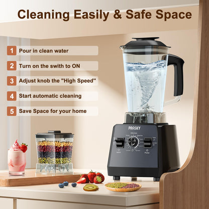 Professional Blender,Smoothies Blenders, PRASKY Max.2400Watts/1000Watts Blender and Grinder Combo 25000RPM Powerful Kitchen Blender 68oz BPA Free 2 Containers Countertop Blenders Ice Crushing, Juice