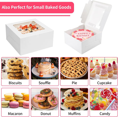 4 Pack Cake Boxes 10 Inch, Disposable Cake Transport Container, White Bakery Boxes with Large Window, for Cookies Pies Cupcakes Pastry (10×10×5 Inches)