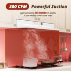 Okap kuchenny FIREGAS 36 cali pod szafką, okap kuchenny z kanałem/bez kanału, biały malowany okap ze stali nierdzewnej z oświetleniem LED, wentylator wyciągowy 2 prędkości