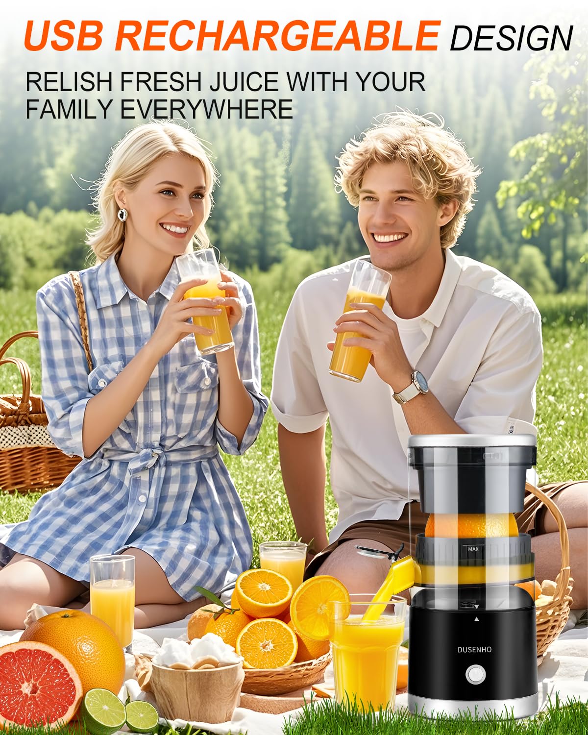 Electric Citrus Juicer Rechargeable - Electric Juicer Machines with USB and Cleaning Brush Portable Compact Juicer for Orange, Lemon, Limes