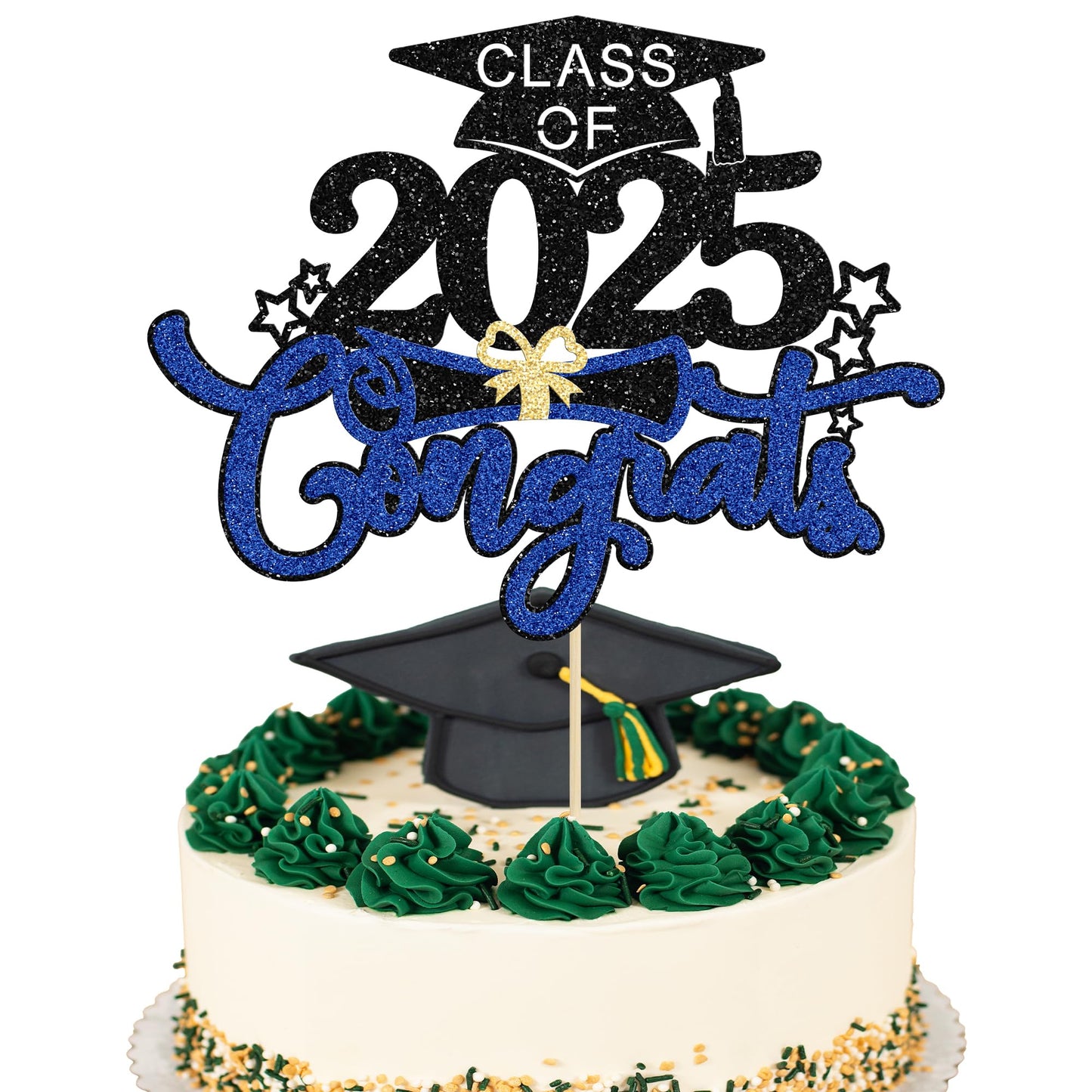 1Pc Congrats Grad 2025 Cake Topper Red Glitter Diploma Graduation Cap Cake Pick Congrats Class of 2025 Cake Decorations for 2025 Graduation Theme High School Boys Girls Graduate Party Supplies