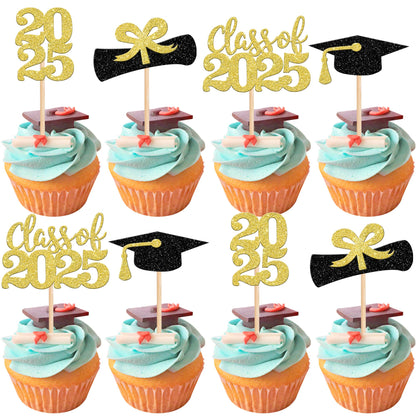 36 PCS 2023 Graduation Theme Cupcake Toppers Glitter Class of 2023 Graduation Cap Diploma Cupcake Picks Party Cake Decorations Supplies Red