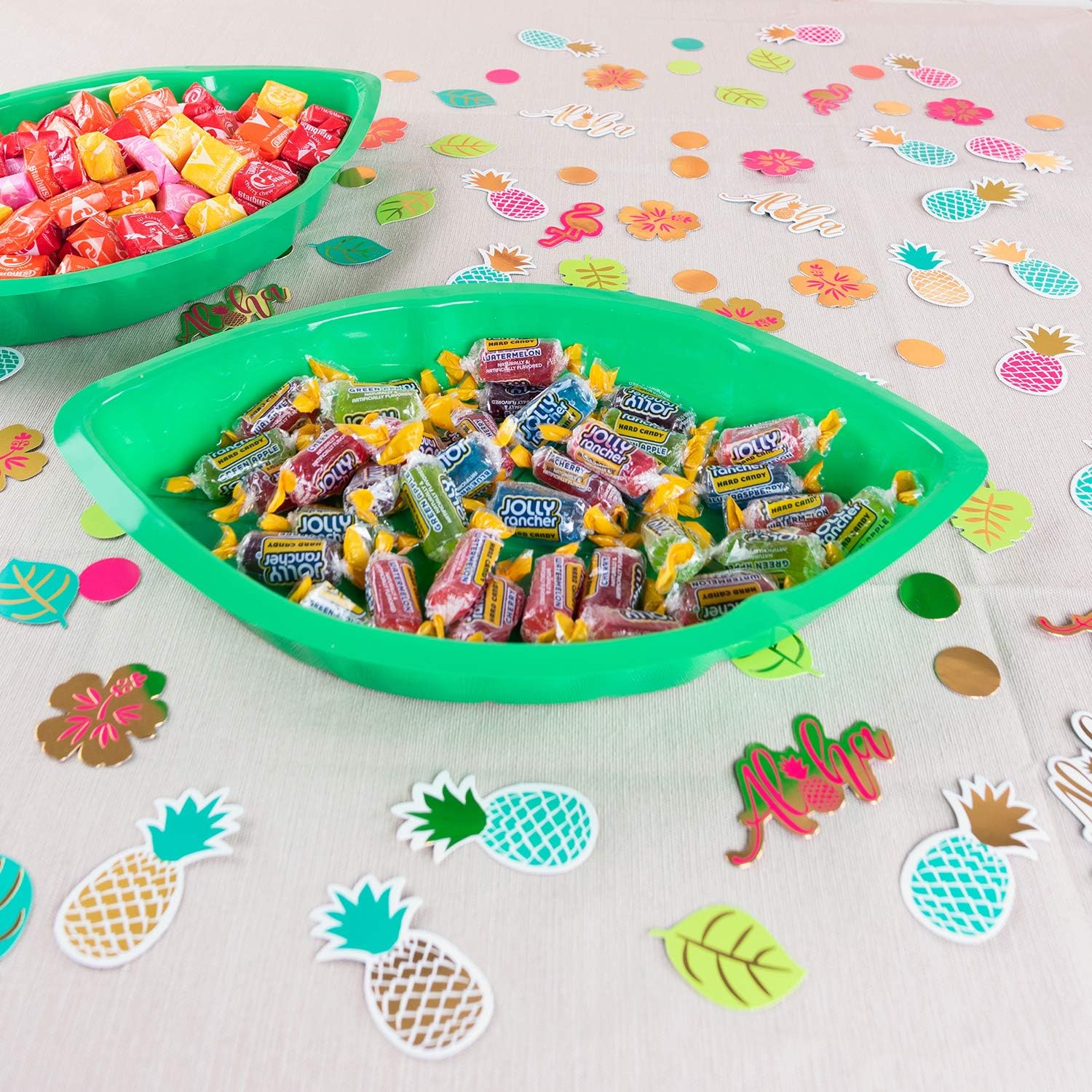 Super Z Outlet Palm Leaf Hawaii Style Food Reusable Snack Tray, Cookies, Chips, Candy Dip for Jungle Island Themed Party Decorations Platter (12 Pack, 11.75" x 8.5" Inches)