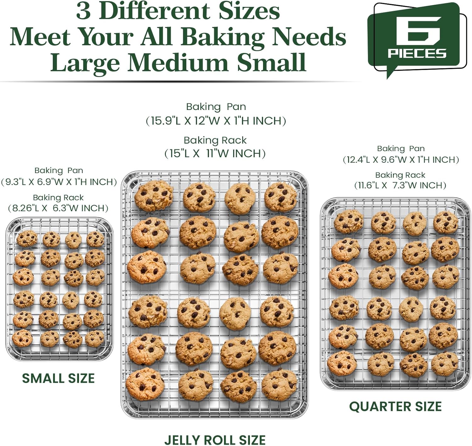 Baking Sheet Cookie Pans Set with Cooling Rack Cookie Sheets for Baking Stainless Steel Pan for Baking Bakeware Sets 3PCS Cooling Racks for Cooking and Baking for Bacon Pizza Pan 9/12/16 Inch