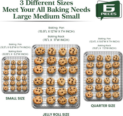 Baking Sheet Cookie Pans Set with Cooling Rack Cookie Sheets for Baking Stainless Steel Pan for Baking Bakeware Sets 3PCS Cooling Racks for Cooking and Baking for Bacon Pizza Pan 9/12/16 Inch