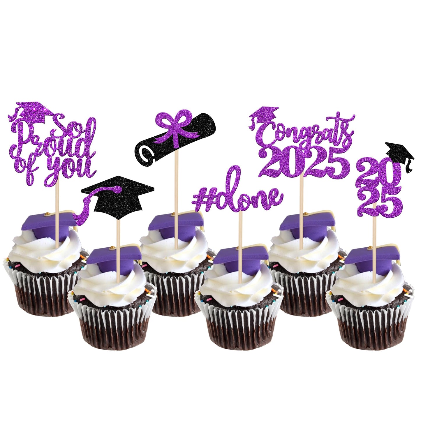 24 PCS 2025 Graduation Cupcake Toppers Glitter Diploma Congrats Grad Cap Cupcake Picks Class of 2025 Cake Decorations for 2025 Graduation Theme Party Supplies Pink