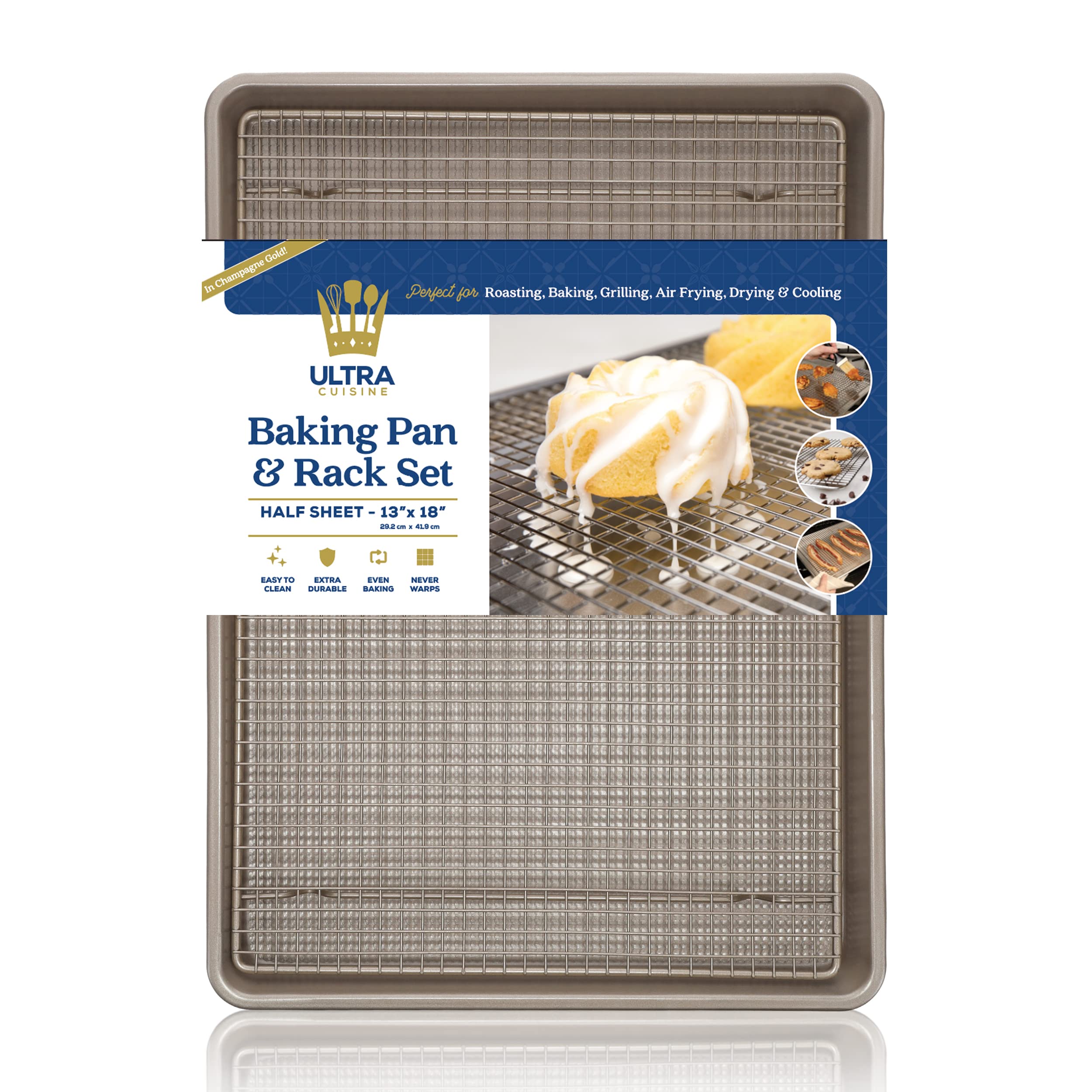 Ultra Cuisine Quarter Sheet Pan with Wire Rack Set - Includes Premium Aluminum Baking Sheet with 100% Stainless Steel Baking Rack, Dishwasher Safe Cookie Cooling Racks with 1/4 Pan Commercial Quality