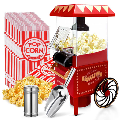 GVAKMM Popcorn Machine, Christmas Hot Air Popcorn Maker Kit Gift Box, Portable Home Popcorn Popper Machine, 10-Cup,Oil-Free,Retro Style,Compact and Cute