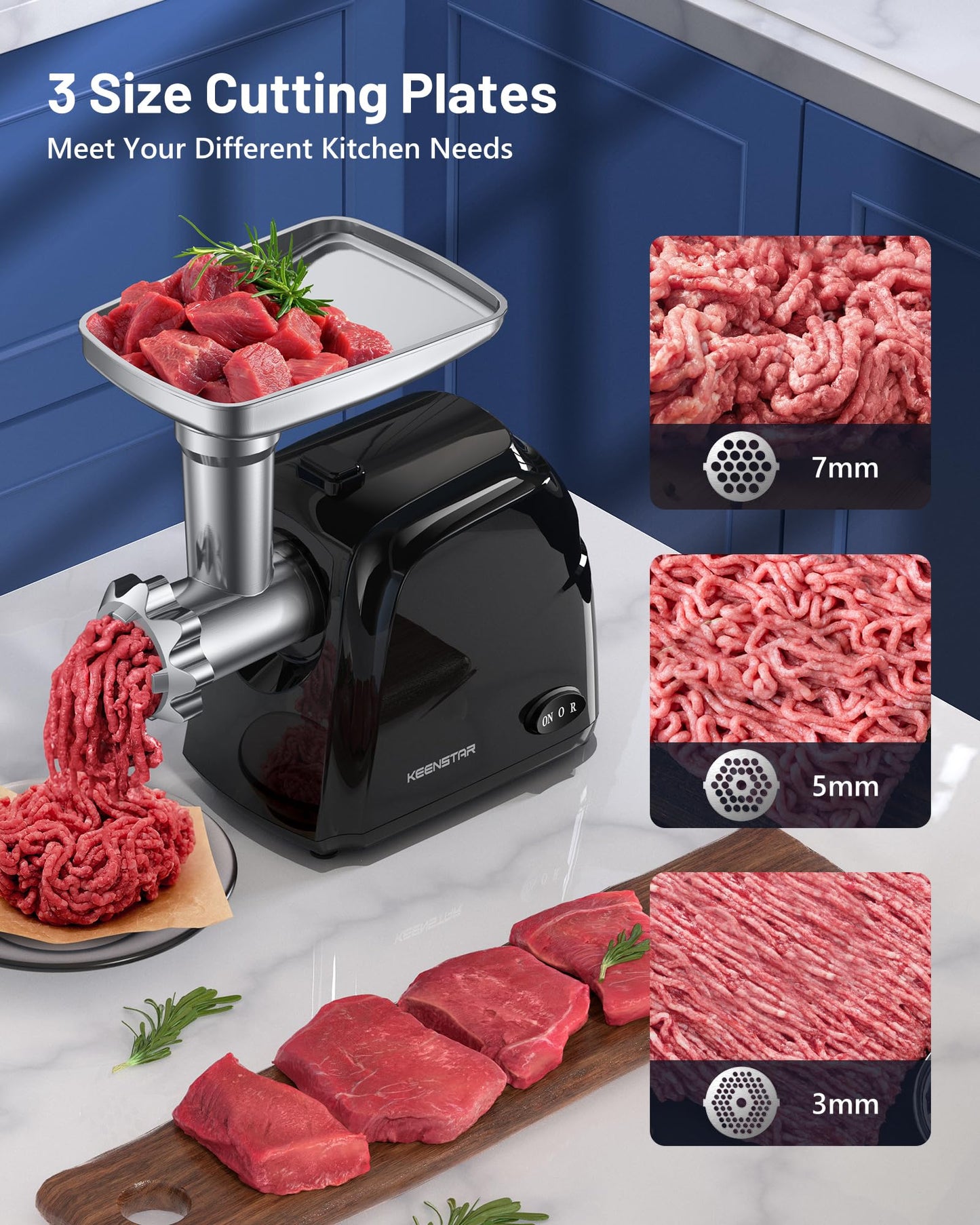 Electric Meat Grinder, Sausage Stuffer Maker Food Grinder with Blade & 3 Plates, Sausage Stuffer Tubes & Kubbe Kit, Heavy Duty Meat Mincer Machine for Home Kitchen Use