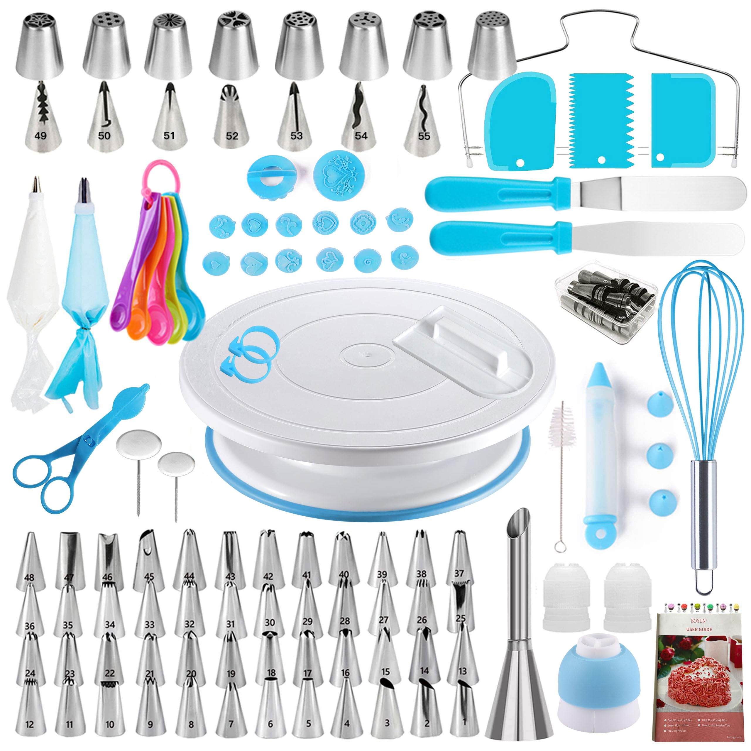 Cake Decorating Kit,137pcs Cake Decorating Supplies with Cake Turntable for Decorating,Pastry Piping Bag,Russian Piping Tips Baking Tools, Cake Baking Supplies for Beginners(Green-ne)