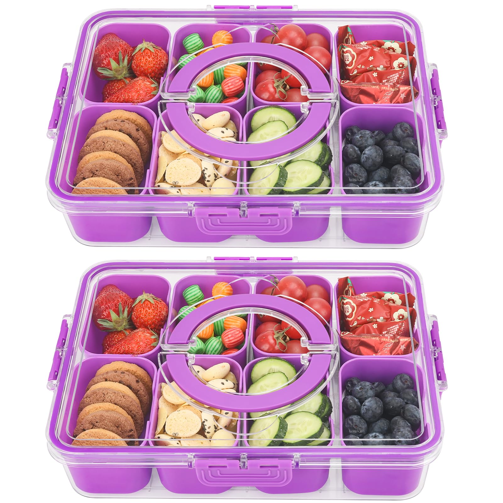shopwithgreen Divided Serving Tray with Lid and Handle, Portable Snackle Box Charcuterie Container for Party, Veggies, Snack, Fruit, Nuts, Candy, Christmas Tray Snack Box for Entertaining, Picnic