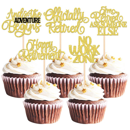 30 PCS Happy Retirement Cupcake Toppers Officially Retired No Work Zone Adventure Begins Cupcake Picks for Retirement Theme Farewell Birthday Party Cake Decorations Supplies Black