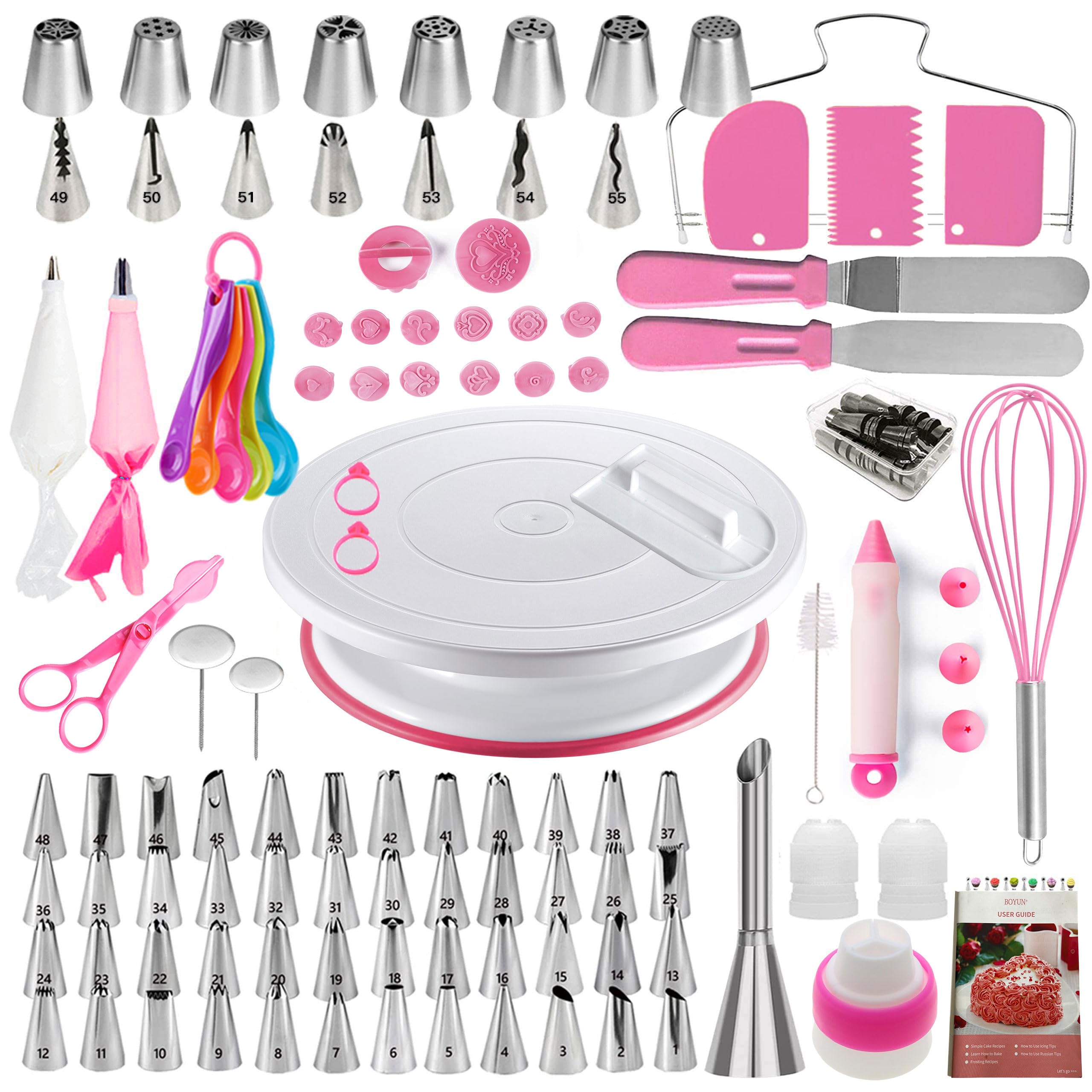 Cake Decorating Kit,137pcs Cake Decorating Supplies with Cake Turntable for Decorating,Pastry Piping Bag,Russian Piping Tips Baking Tools, Cake Baking Supplies for Beginners(Green-ne)