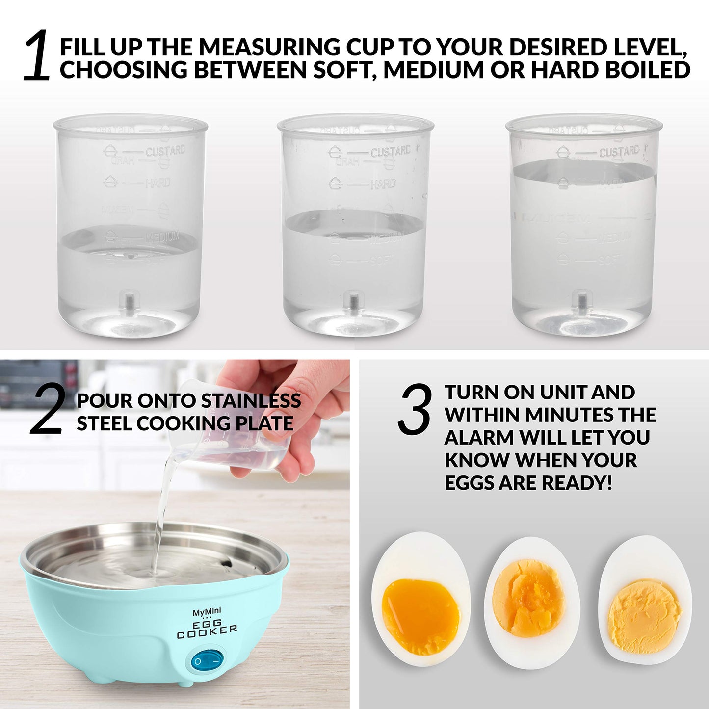 Nostalgia Retro Electric Large Hard-Boiled Egg Cooker, 7 Capacity, Poached, Scrambled, Omelets, Whites, Sandwiches, for Keto & Low-Carb Diets, Aqua