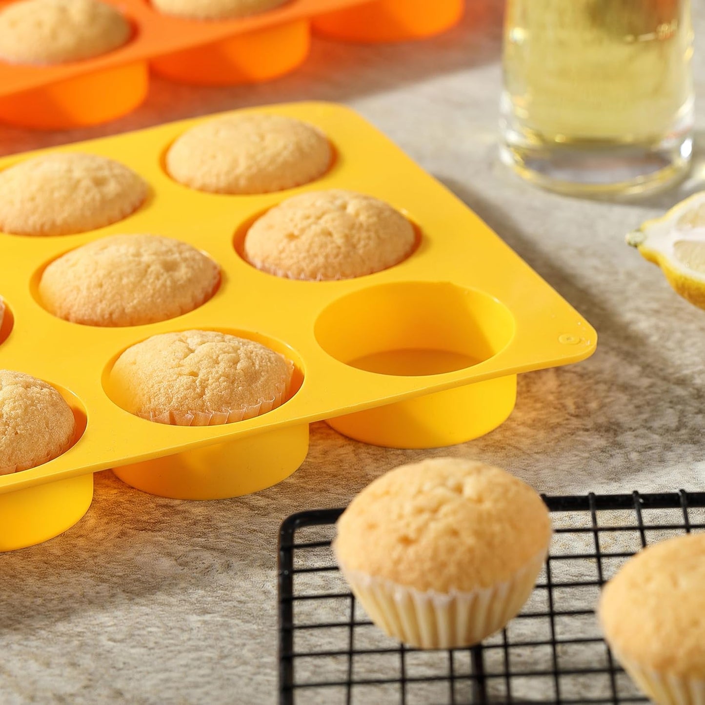 2 Pcs Oreo Chocolate Cookie Silicone Molds, 12-Cavity Round Silicone Mold, Baking Mold for Oreo, Chocolate, Cookie, Candy, Mini Cake, Jelly (Orange + Yellow)