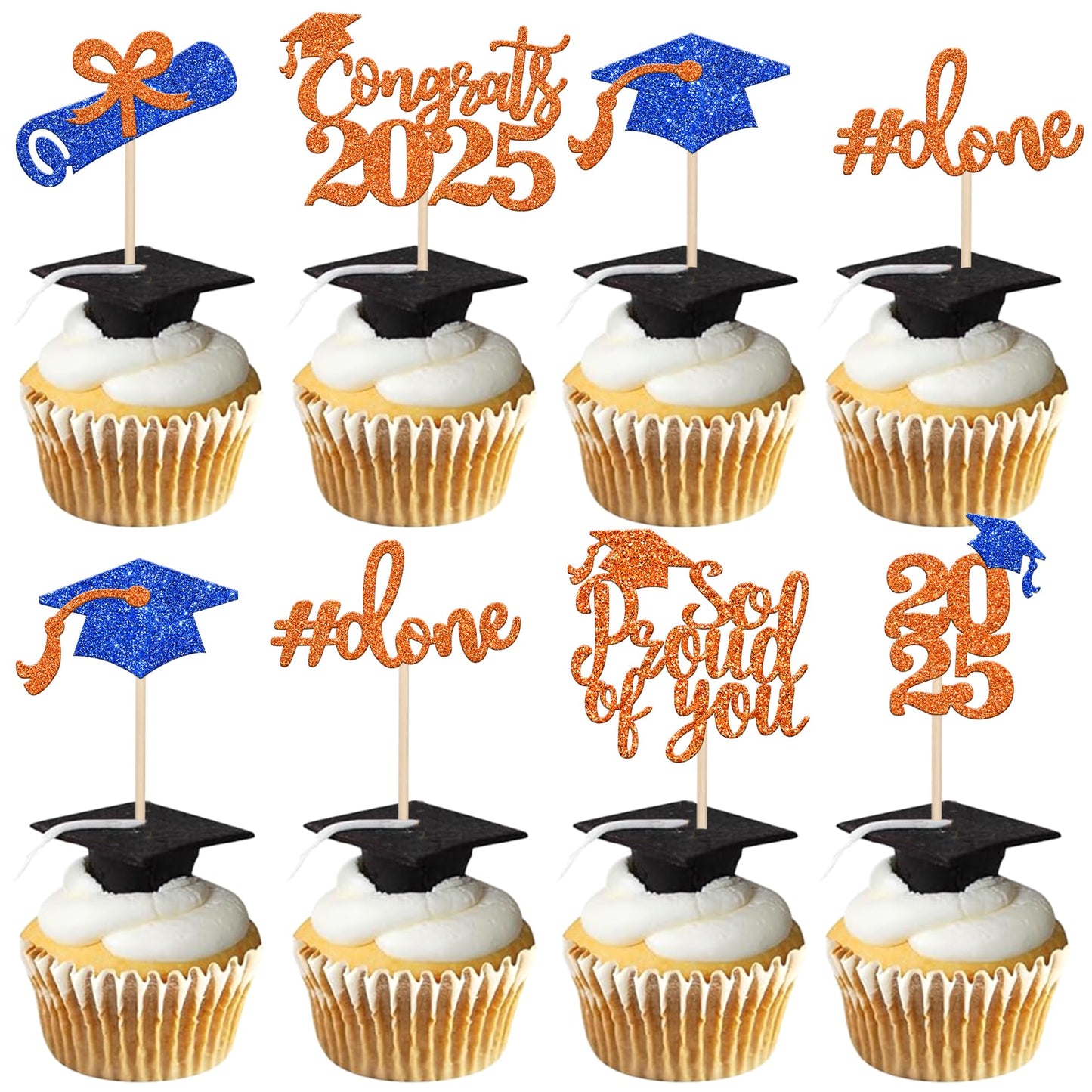 24 PCS 2025 Graduation Cupcake Toppers Glitter Diploma Congrats Grad Cap Cupcake Picks Class of 2025 Cake Decorations for 2025 Graduation Theme Party Supplies Pink