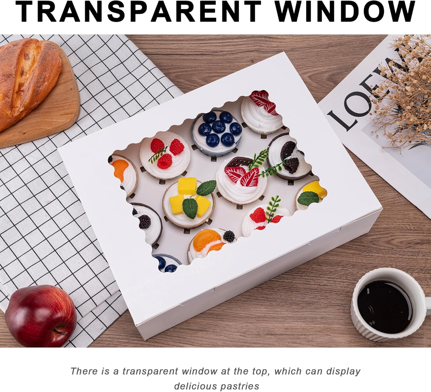 12 Count Cupcake Boxes, 4PCS Cupcake Container with Window, Food Grade Cupcake Holder for Birthday Holiday Party, Bakery Supplies for Cupcakes, Desserts, and More