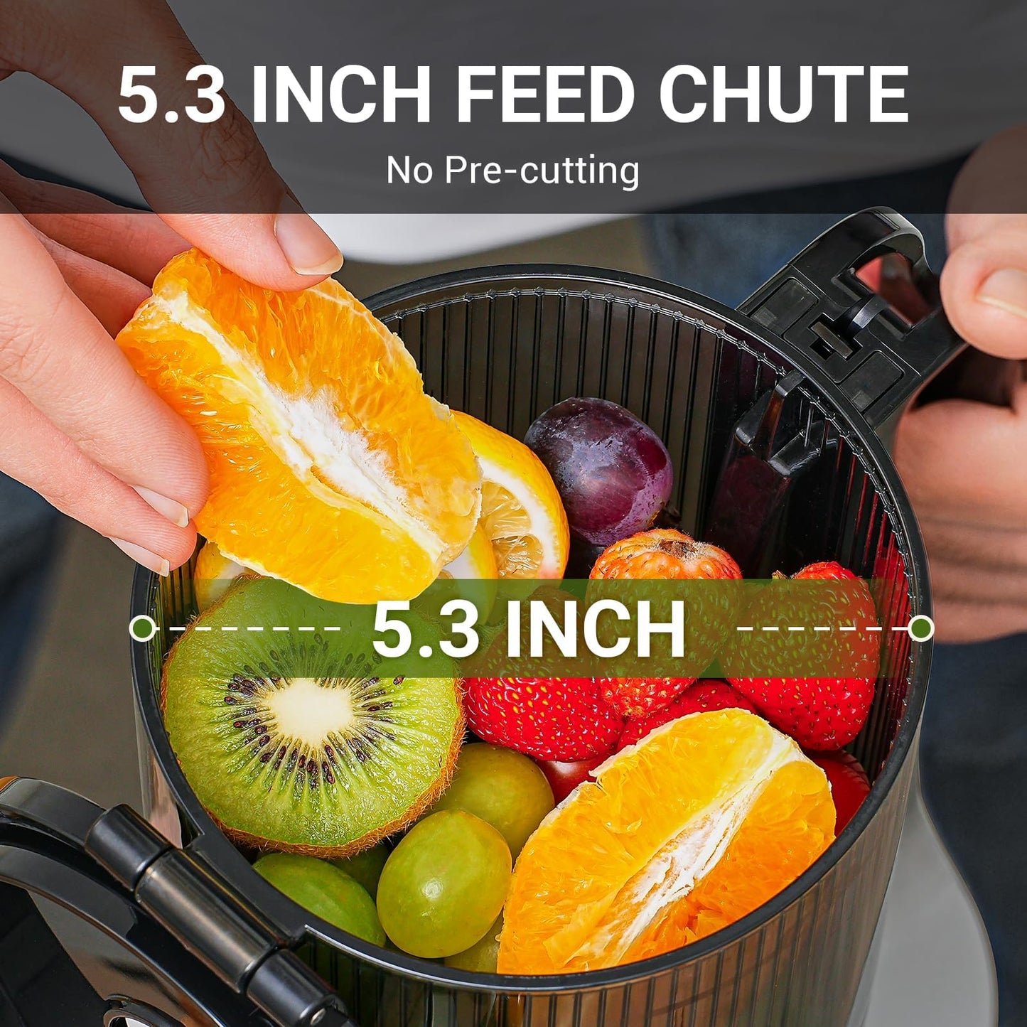 Juicer Machines, AMZCHEF 5.3-Inch Self-Feeding Masticating Juicer Fit Whole Fruits & Vegetables, Cold Press Electric Juicer Machines with High Juice Yield, Easy Cleaning, 250W-Grey