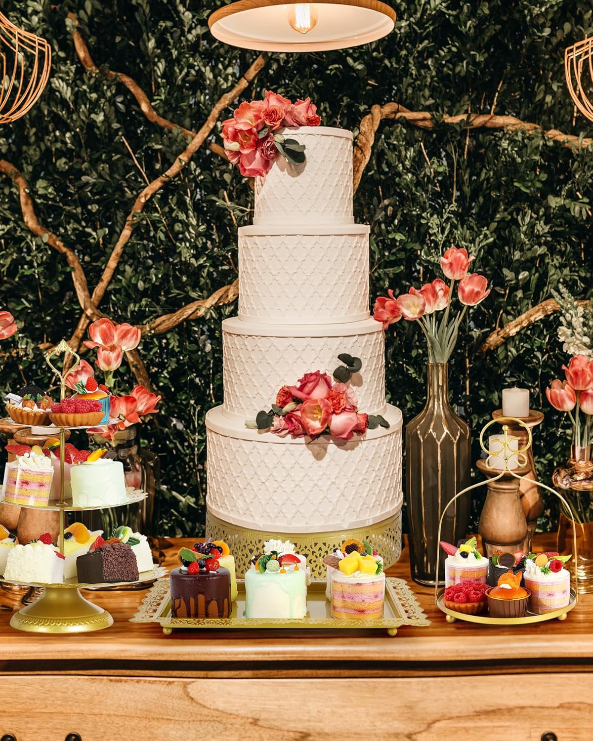 ZUMELER Gold 5Pcs Cake Stands Set Metal Round Cupcake Holder Cookies Dessert Display Plate Serving Tower Tray Platter with Handl for Baby Shower Wedding Birthday Party Celebration