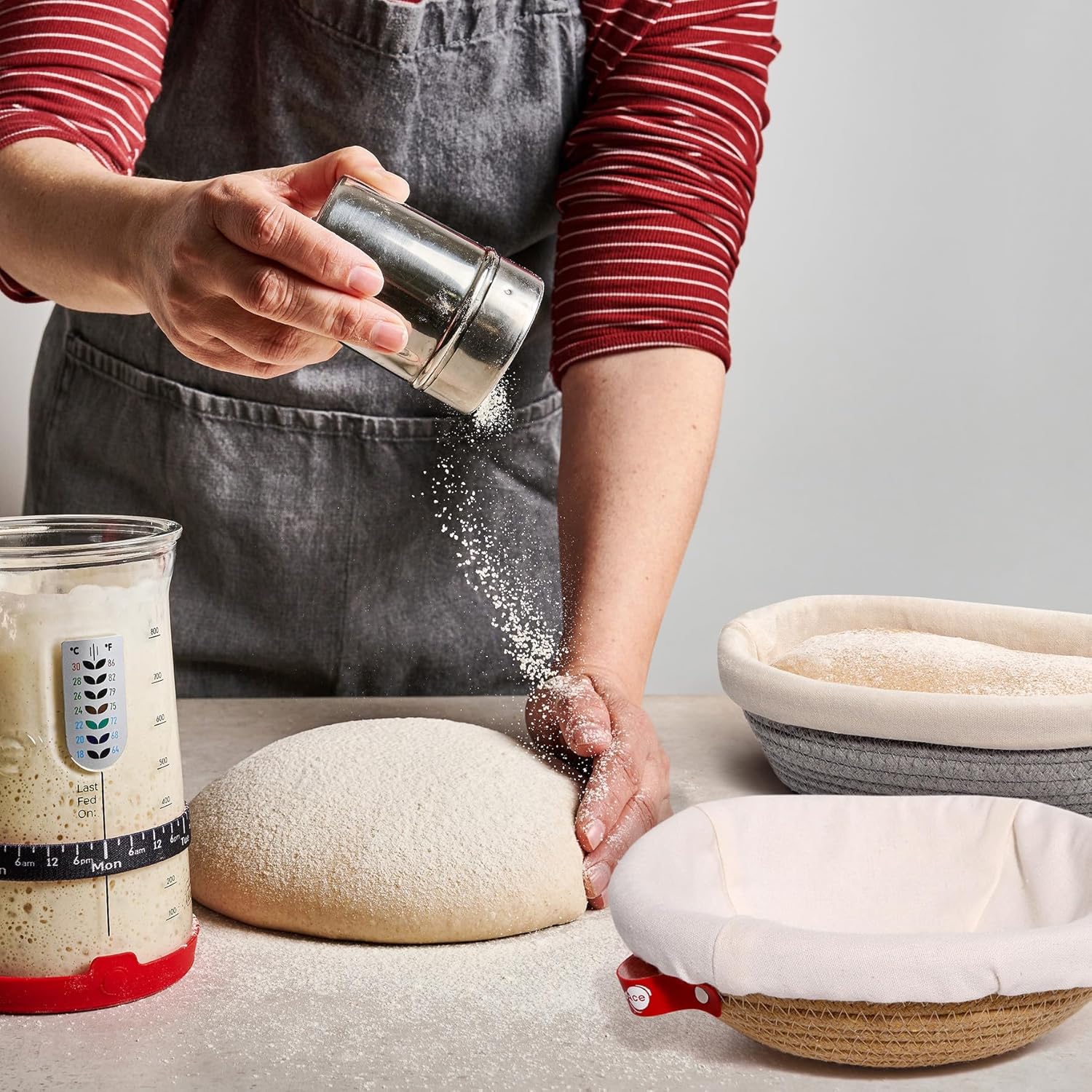 Cotton Rope Banneton Bread Proofing Basket Set, Oval & Round Bread Baskets with Liners & Covers for Artisan Bread Baking, Sourdough Bread Baking Supplies