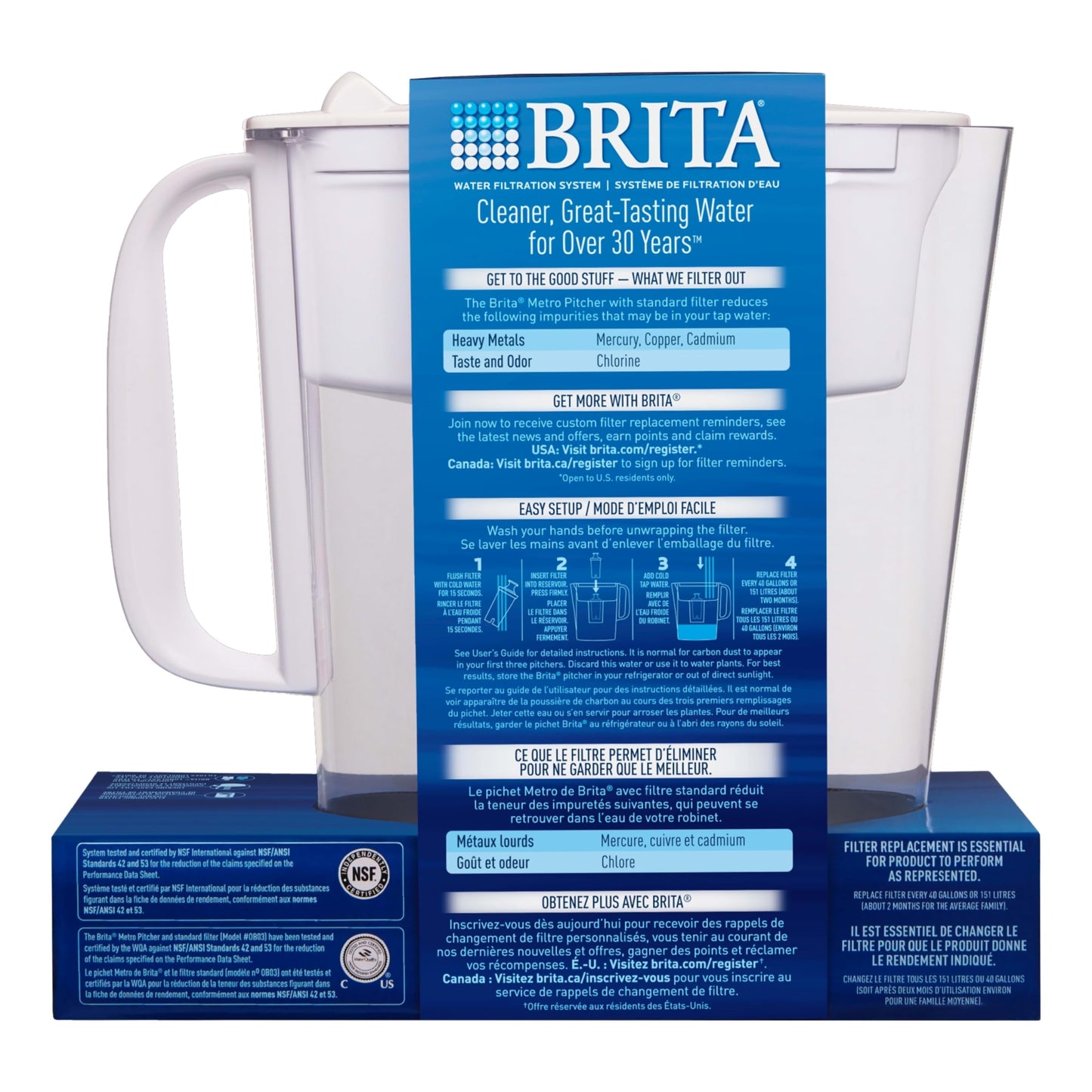 Brita Metro Water Filter Pitcher, BPA-Free Water Pitcher, Replaces 1,800 Plastic Water Bottles a Year, Lasts Two Months or 40 Gallons, Includes 1 Filter, Kitchen Accessories, Small - 6-Cup Capacity