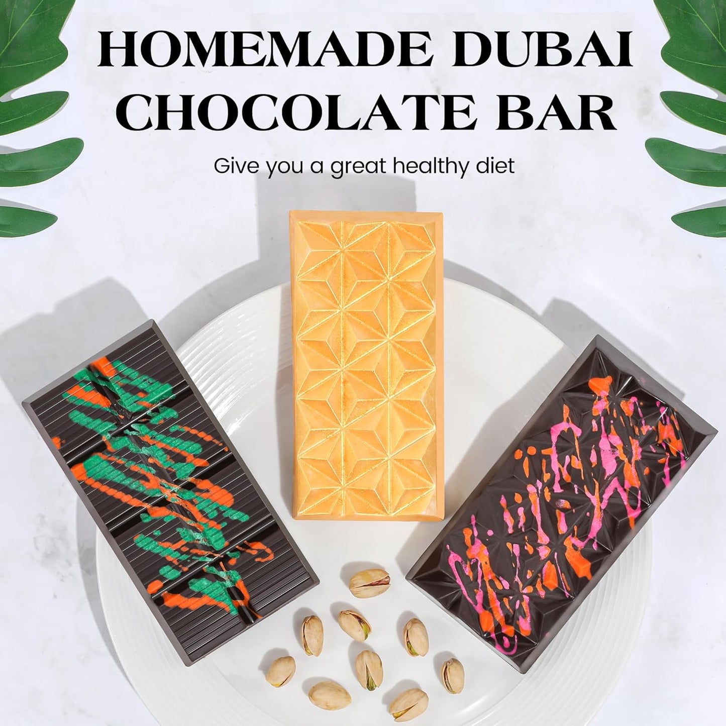 1 Inch Chocolate Bar Mold Deep Dubai Stuffed Chocolate Molds Silicone Large Break Apart Silicone Molds (Mix,2 Pcs）