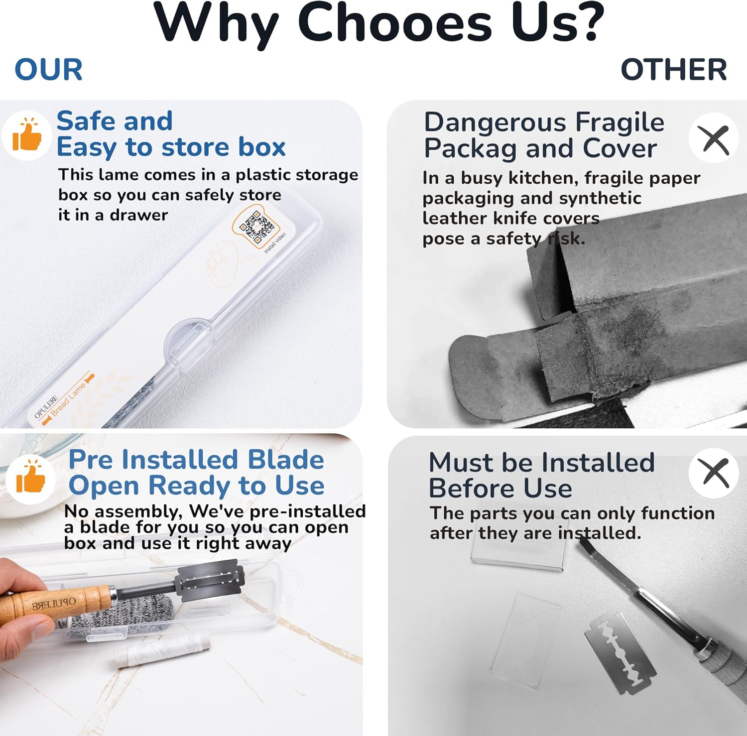 Bread Lame Dough Scoring Tool with Storage box, Pre Installed Blade Open Ready to Use, Included 10 Blades, Pattern Marking String, Cut Proof Finger Cots,Wood Handle with Magnetic, for Sourdough Baking