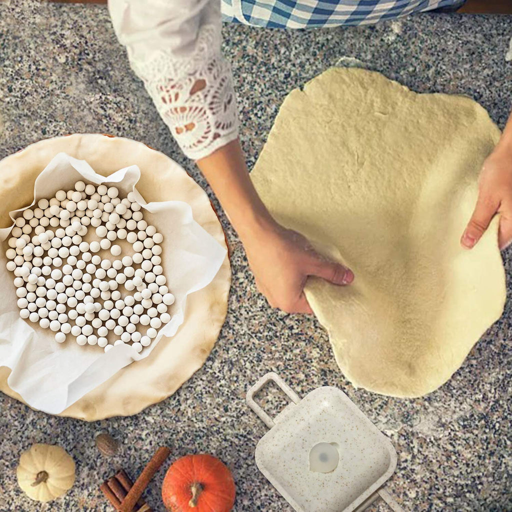 PLANTIONAL Pie Weights - 1.32 LB Ceramic Stoneware Beans in Wheat Straw Container for Blind Baking Pastry Crusts (Green)