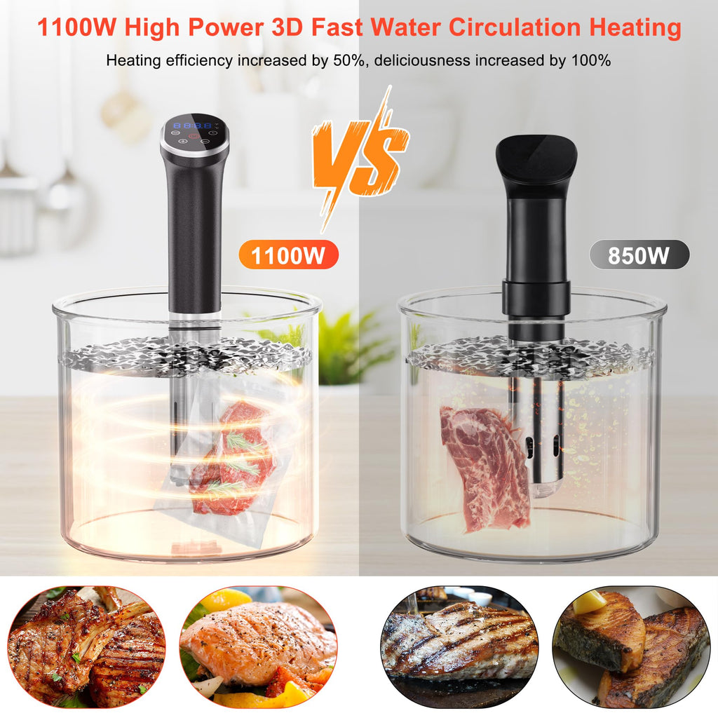 Urządzenie Sous Vide, Urządzenie do gotowania Sous Vide 1100 W, Precyzyjne urządzenie Sous Vide, Ultracichy, szybko nagrzewający się, zanurzeniowy, cyrkulacyjny garnek z kontrolą dotykową, dokładna temperatura, kontrola czasu, wodoodporność IPX7