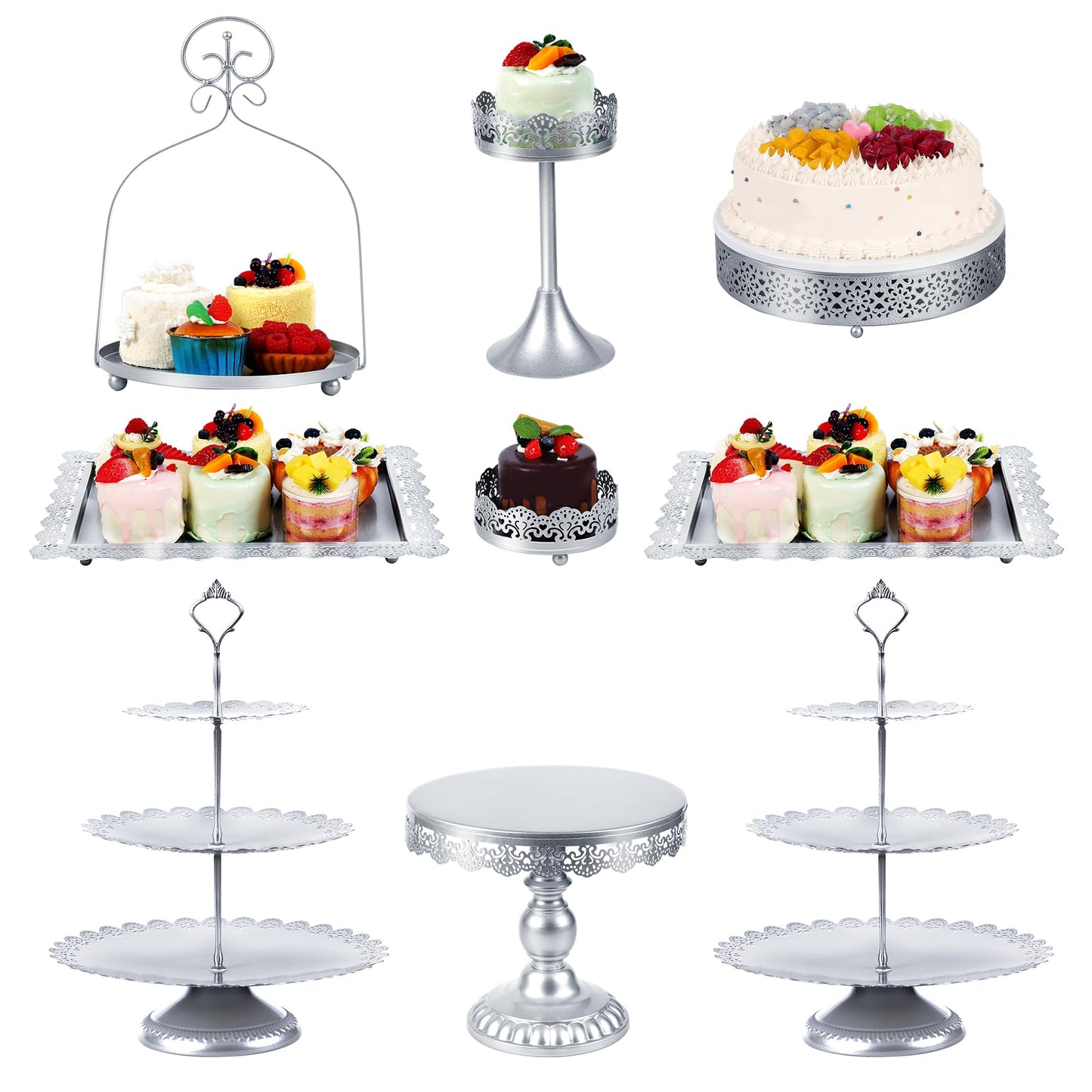 ZUMELER 9Pcs Metal Cake Stands Round Cake Stands Candy Fruite Display Plate Cupcake Serving Tower for Wedding Brithday Party Celebration Home Decoration,gold
