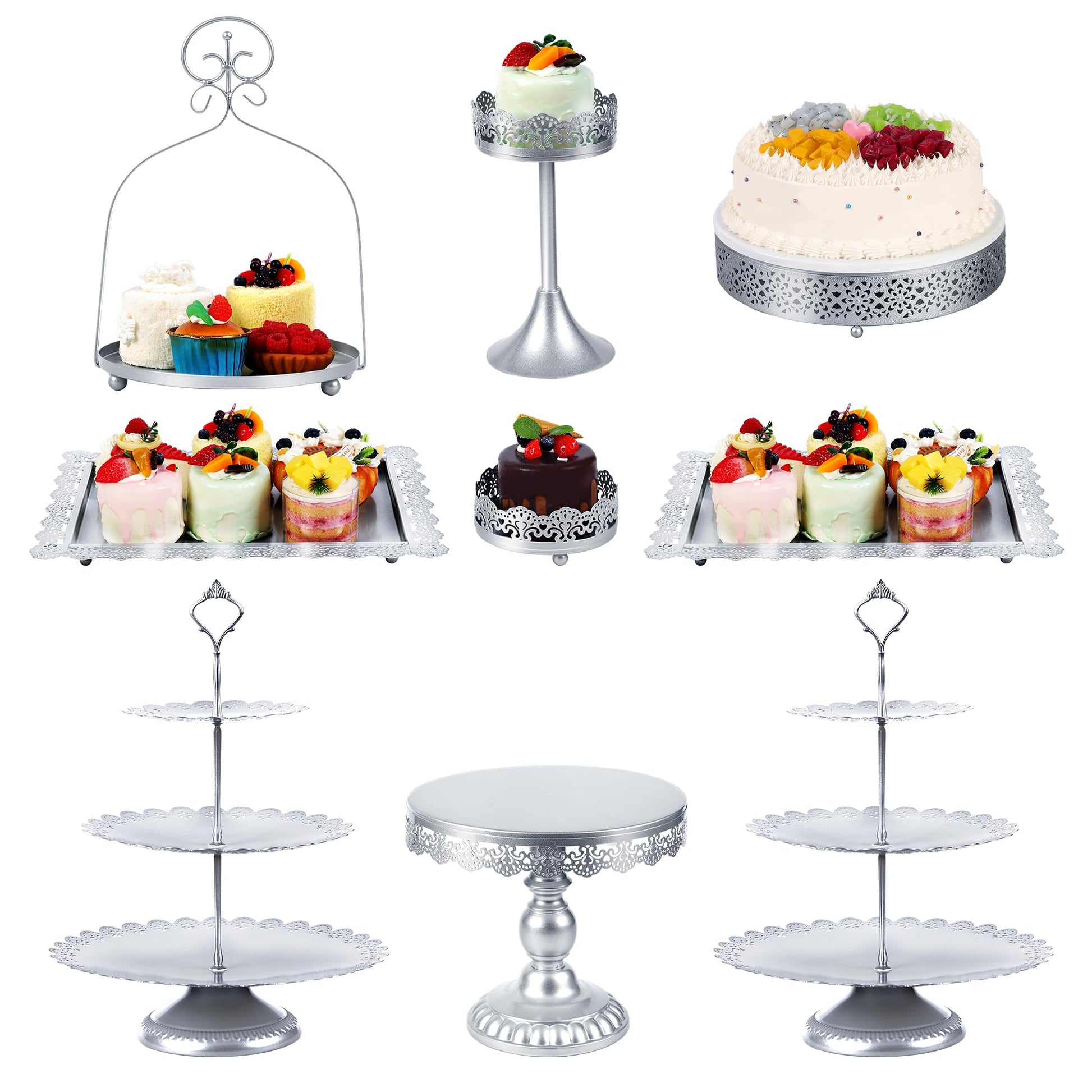 ZUMELER 9Pcs Metal Cake Stands Round Cake Stands Candy Fruite Display Plate Cupcake Serving Tower for Wedding Brithday Party Celebration Home Decoration,gold