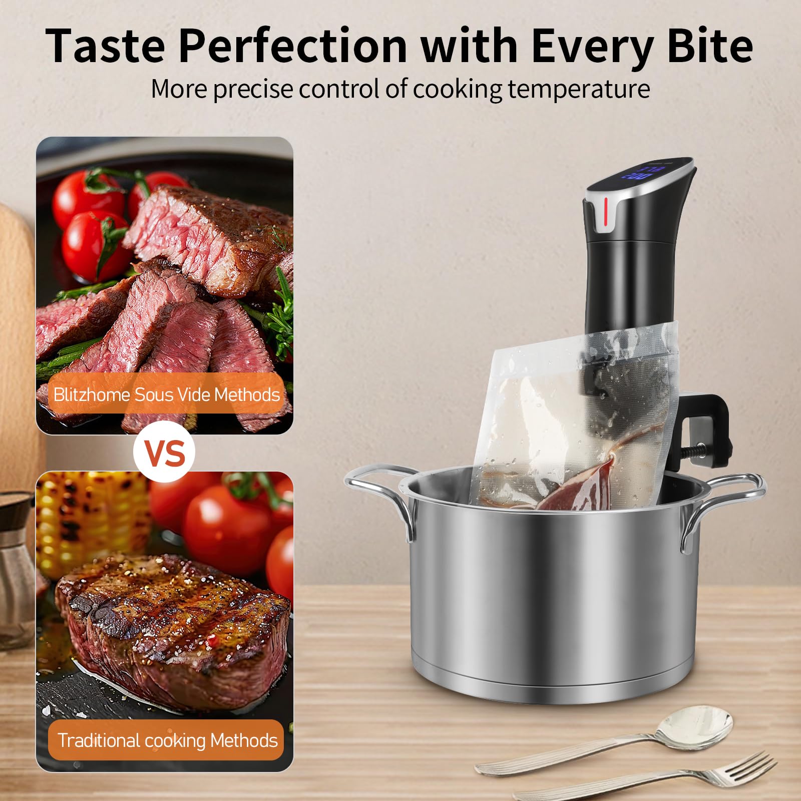 Hooflszcok Sous Vide Machine Precision Cooker, App Controlled Immersion Circulator with Digital Touch Screen,Quiet and Energy Efficient Includes Timer Function and Recipe Book for Beginners Home Chefs